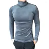 T-shirts Femmes Automne Hiver Slim Fit Solide Hlaf Col Roulé Velours Pour Hommes Vêtements À Manches Longues T-shirts Occasionnels Homme Ropa Hombre E936