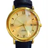 Мужские часы смотрят роскошные дизайнерские часы кожаные ремешки Quartz Движение 18K Золотой.