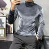 Men's T Shirts Male Tops Tee Men's Long-sleeved T-shirt Corduroy Turtleneck Base Shirt Slim 2022 Autumn Black Camiseta Masculina