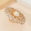 Overdreven kerst prachtige gouden kleurring sneeuwvlokvorm Big Crystal Pearls verstelbare ring trouwfeest sieraden cadeau