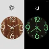 Wall Clocks -Luminous Clock 12 Inch Wooden Silent Non-Ticking Kitchen With Night Lights For Indoor/Outdoor Living Room