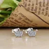 Stud Earrings Collection High Quality Rose Pink 925 Sterling Silver Enchanted Crown Earring