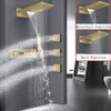 Shower set Antique Brass Wall Mounted Rain and Waterfall Shower Head