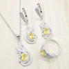 Серьги ожерелья устанавливают изысканный серебряный цвет для женщин Кольцо Королевский синий желтый кристалл 2 цвета