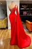 Red Plus Size Mermaid Evening Dresses Backless One Shoulder Beaded Side Split Pleats Floor Length Formal Prom Party Celebrity Birthday Gowns Custom