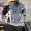 Men's T Shirts Male Tops Tee Men's Long-sleeved T-shirt Corduroy Turtleneck Base Shirt Slim 2022 Autumn Black Camiseta Masculina