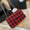 22C Borsa da donna trapuntata in tweed pied de poule con uccelli Borsa classica con patta Doubel Borsa in metallo dorato con tracolla a catena Matelasse M223a