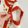 INS bébé enfants vêtements pull Gilet O-cou Tricot Rouge Et Blanc Patchwork Fleur pull 100% Coton pour fille