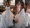 Romantic Lace A Line Wedding Dresses For Summer Garden Beach Boho Bridal Gowns Sexy Spaghetti Straps Backless Robe de BC14812