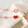 Link Bracelets Romantic Sweet Red Pink Heart-shaped Bracelet Creative Women's Anniversary Natural Stone Valentine's Day Jewelry Gift