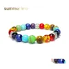 Beaded Strands Adjustable 7 Chakras Beaded Bracelets 8Mm Natural Stone Bead Elastic Yoga Buddha Tiger Eye Bracelet For Women Men Wh Otsh0