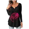 Men's T Shirts Womens Fashion Round Neck Printed Buttons Long Sleeve Asymmetric Hem Top Playera Tee Shirt Femme