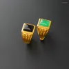 Wedding Rings Men's Ring Classic Black/Green Natural Charm Stone Antique Carving 24K Gold Color Jewelry High Quality Ladies