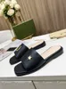 Slides Women Slippers Sandals 2023 New Designer Low Heels Casual Shoes Gold Lettering Genuine Leather Fashion Outdoor Stars Sandal Slipper Slide US Size 12 EUR 43 K66