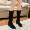 Bottes Plissées Noir En Peluche Chaud Au Genou Nouveau Bureau Dame Designer Chaussures Classique En Daim Longues Femmes Botines Mujer 221213