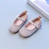 First Walkers 2022 Spring Baby Girls Princess Shoes Leather Pearl Rhinestones Soft Bottom Rubber Non-slip Toddler