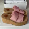 2022 Women Platform Slippers Designer High Heels Cross Strap Letter Summer Beach Slipper Woody Wedge Mule In Canvas With Box NO312