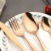 4PCSSet Gold Cutery Spoon Fork Knife Tea Spoon Matte Guld rostfritt stål mat silvervaror servis uppsättning