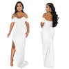 Off Shoulder Maxi Dress Women Sexy Wrap High Side Slit Body Shape Long Bodycon Vestidos for Party Evening Wear Ladies Gowns Clothes White Black