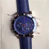 NY DESIGH 42mm British Style Dress Mens Watches Quartz Battery Chrono Men Watch Gold Case Blue Leather Strap Wriswatches222T