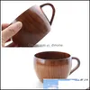 Mugs Office Large Capacity Tea Retro Wooden Coffee Mug Cups Primitive Handmade Home Natural Wood Water Cup With Handle Drop Delivery Otnhx