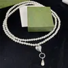 Ожерелье для свитера роскошного цепи двойной жемчужной ожерелье Связанного ожерелья.