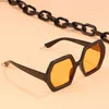 LNFCXI Nouveau rétro avec chaîne octogonales Lunettes de soleil Femmes Top Fashion Femelles Lunes masculines UV400 1219