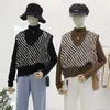 Gilets pour femmes Col en V Gilet tricoté Femmes 2022 Automne Mode coréenne Motif zèbre Pulls sans manches Gilet pour vêtements chauds