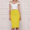 Skirts Slim Sexy Women Skirt Black Red White Spring Yellow Autumn Bandage Pencil Solid Rayon Evening Club Party