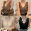 Women's Shapers Women 2-In-1 Lace Thermal Tank Tops V-neck Warm Camisole Winter Underwear Sleeveless Female Seamless Vest With Padded Bra