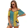 T-shirts pour femmes Retro Kingdom Fashion Zip Off ￩paule TOP Short-Studios de chemise ￠ manches courtes Walt World Magic Animal Land
