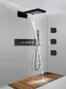 シャワーセットバスルームウォールマウントマットブラックウォーターフォールレインスパサーモスタットシャワーシステム