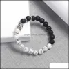 Beaded Strands 8Mm Natural Lava Stone Bead Bracelets Sier Plated Buddha Black White Chakra Beads Bracelet Summer Love For Women Men Otzdw