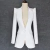 Women's Suits TOP QUALITY 2022 Stylish Designer Blazer Women's Shrug Shoulder Single Button White Jacket