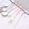 Dinnerware Sets Pink Silver Set Cake Fork Dessert Spoon Dinner Knife Flatware Cutlery 6Pcs Stainless Steel Tableware Kitchen