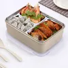 Geschirr-Sets für Kinder und Erwachsene, 3 Gitter, tragbare japanische Bento-Lunchbox, Edelstahl-Thermobehälter mit Esslöffel, Gabel, Essstäbchen