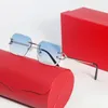 Kadınlar için Pembe Güneş Gözlüğü Erkek Tasarımcı Gözlük Boy Moda Retro Vintage 41mm Çerçevesiz Lunettes Kadın Polarize Gözlük Carti Metal Gözlük Gözlükler