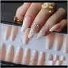 False Handmade Ombre Gel Nude Coffin Reusable Press On Box Pink Acrylic Nails Uv Bling 3D Crystal Ballet Fasle C69Yh S0Uqm295x