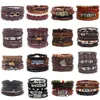 New Bracelet Set Braided Wrap Leather Bracelets for Men Vintage Life Tree Letter Charm Wood Beads Ethnic Tribal Wristbands
