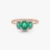 Green Three Stone Vintage RING 18K Rose Gold with Original Box for Pandora Real Sterling Silver Wedding Gift Jewelry For Women Girls CZ Diamond Engagement Rings