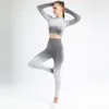 Kvinnors yoga s￤tter gymkl￤der ombre s￶ml￶s gradient leggings l￥ng￤rmad topp tr￤ning sport kostym kvinnor fitness set aktiv slitage