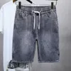 Herr shorts avslappnad sommaren mäns smala fit shorts bomulls jeans stretch grå blå denim pants streetwear rippade byxor knälängd joggar g221214