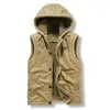 Gilets pour hommes hiver coton manteau hommes à capuche épais cachemire gilet militaire cargo polaire veste sans manches lâche peluche gilet