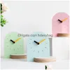 Desk Table Clocks Nordic Style And Watches Household Living Room Clock Creative Light Decoration Solid Wood Digital Mute Drop Deli Dhpnl