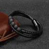 Bangle Male Fashion Woven PU Leather Bracelets Natural Stone Stainless Steel Charm Jewelry Accessories