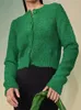 Kvinnors stickor damer gröna polära fleece textur cardigan fransk stil iögonfallande modefärg chic tröja långärmad kvinnliga korta toppar