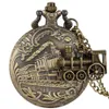 Vintage Retro 3D Steam Train Pocket Watch med halsbandskedjan Lokomotiv design män kvinnor antik kvarts klocka gåva kollega 267e