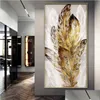 Gemälde Goldene Feder Poster Eingang Gemälde Wandkunst für Wohnzimmer Leinwanddrucke Abstrakte Bilder Modernes Licht Luxus Home Dhhys