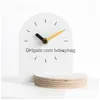 Desk Table Clocks Nordic Style And Watches Household Living Room Clock Creative Light Decoration Solid Wood Digital Mute Drop Deli Dhpnl