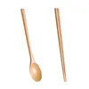 Dinnerware Sets Portable Wooden Spoon Chopsticks Set Korean Wood Soup For Eating Mixing Strring Handle Tableware Japan Style